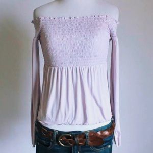 American Eagle Smocked Off Shoulder Bell Sleeve